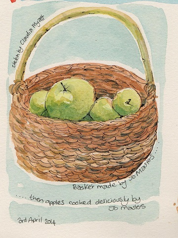 Basket of Apples in watercolour by Art Safari tutor Claudia Myatt